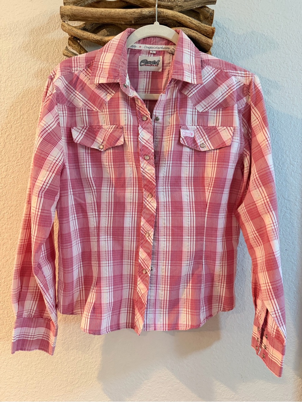 COWGIRL HARDWARE Pink Pearl snap Western Shirt ranch rodeo sz L